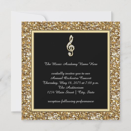 Elegant Music Treble Clef Symphony Concept Erwägun Einladung (Rückseite)