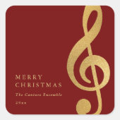 Elegant Musical Gold Treble Clef Merry Christmas Quadratischer Aufkleber (Vorderseite)