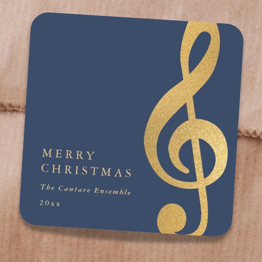 Elegant Musical Gold Treble Clef Merry Christmas Quadratischer Aufkleber
