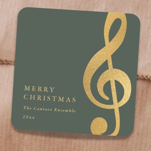 Elegant Musical Gold Treble Clef Merry Christmas Quadratischer Aufkleber