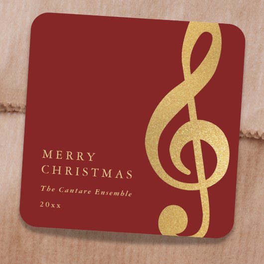 Elegant Musical Gold Treble Clef Merry Christmas Quadratischer Aufkleber
