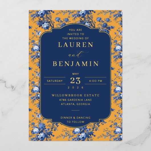 Elegant Mustard Floral Wedding Invitation Folieneinladung (Vorderseite)