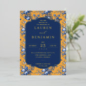 Elegant Mustard Floral Wedding Invitation Folieneinladung (Stehend vorne)