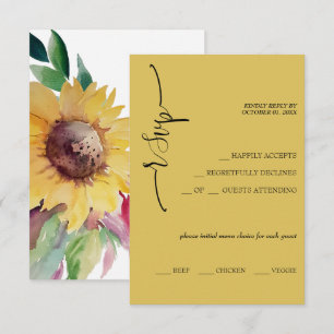 Elegant Mustard Sunflower Calligraphy RSVP Karte