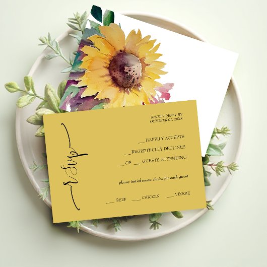Elegant Mustard Sunflower Calligraphy RSVP Karte
