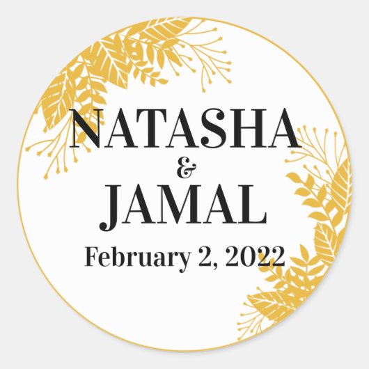 Elegant Mustard Yellow Blätter Wedding Runder Aufkleber (Vorderseite)
