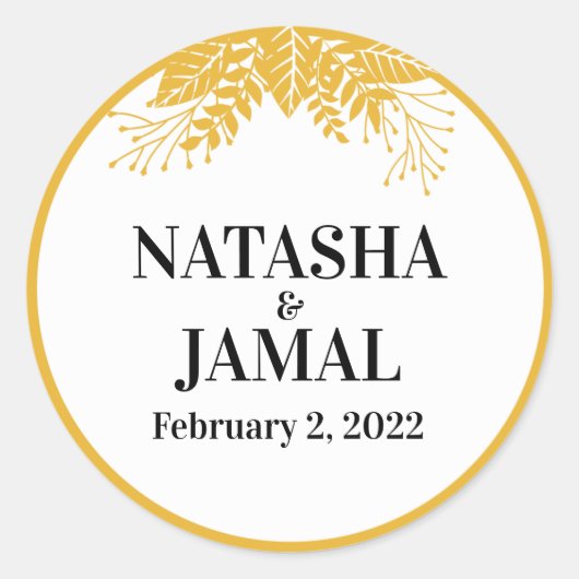 Elegant Mustard Yellow Blätter Wedding Runder Aufkleber (Vorderseite)