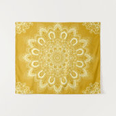 Elegant Mustard Yellow Blume Mandala Wandteppich (Vorderseite (Horizontal))