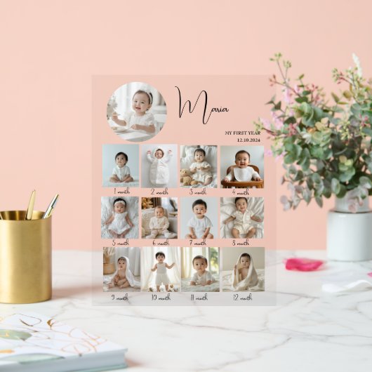 Elegant My First Year Collage Custom Photo Acrylschild (Hochzeit)