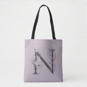 Elegant N Boho Floral Monogram Initial Lilac Gray Tasche (Vorderseite)