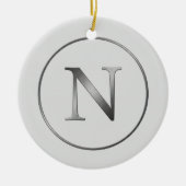Elegant 'N' Monogram Noel Silver Line Border Keramik Ornament (Vorne)