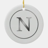 Elegant 'N' Monogram Noel Silver Line Border Keramik Ornament (Hinten)