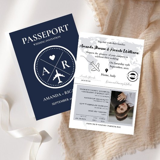 Elegant Naby BluePassport Foto Einladung Hochzeit