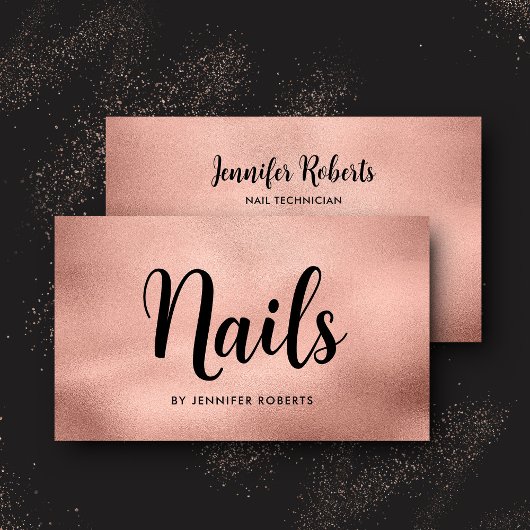 Elegant Nail Salon Rose Gold Script Typografie Visitenkarte