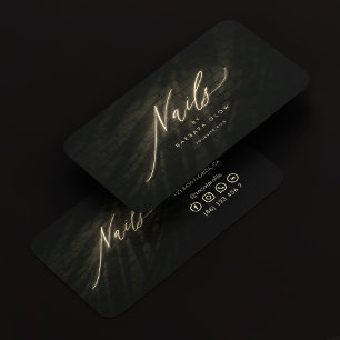 Elegant Nail Tech Script Manicurist Black Gold Visitenkarte