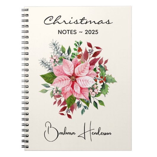 Elegant Name || Christmas Notes Pink Poinsettia Notizblock (Vorderseite)