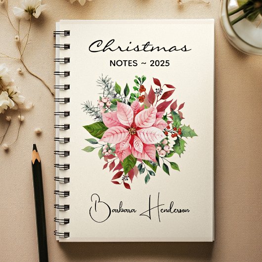 Elegant Name || Christmas Notes Pink Poinsettia Notizblock