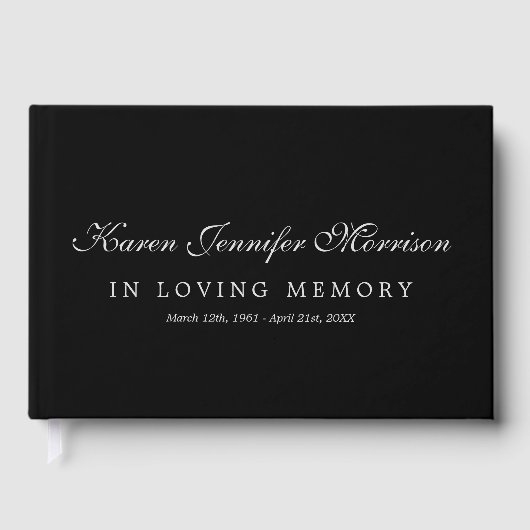 Elegant Name Gray Script Black In Loving Memory Gästebuch (Vorderseite)