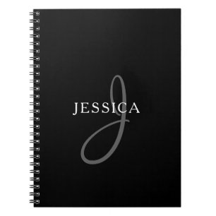 Elegant Name Monogram Black White & Grey Notizblock