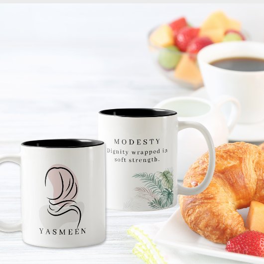Elegant Name Mug: Minimalist Hijab Line Art, Zweifarbige Tasse