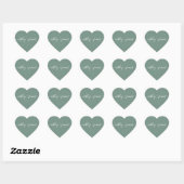 Elegant Names Dusty Green Wedding Seal Herz-Aufkleber (Blatt)