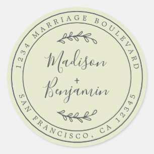 Elegant Names Green Wedding Rücksendeadresse Runder Aufkleber