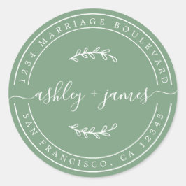 Elegant Names Green Wedding Rücksendeadresse Runder Aufkleber