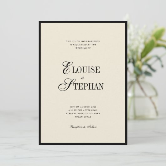 Elegant Names Ivory and Black Old Money Wedding Einladung (Stehend Vorderseite)