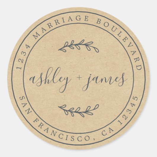 Elegant Names Kraft Paper Wedding Rücksendeadresse Runder Aufkleber (Vorderseite)