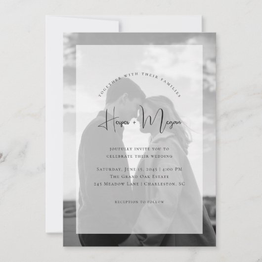 Elegant NAMES script Vellum Overlay Photo Wedding Einladung (Vorderseite)