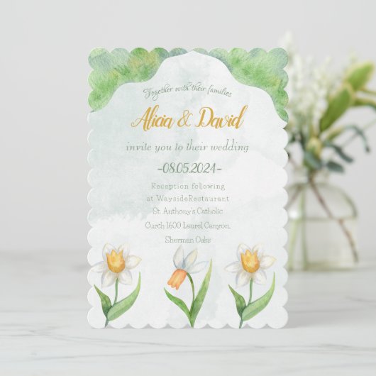 Elegant Narcissus Blume Einladung Hochzeit (Stehend Vorderseite)