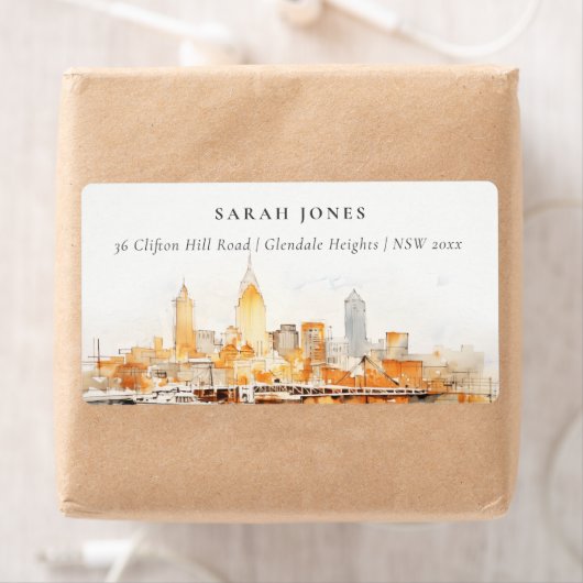 Elegant Nashville City Skyline Wasserfarbadresse (Insitu)