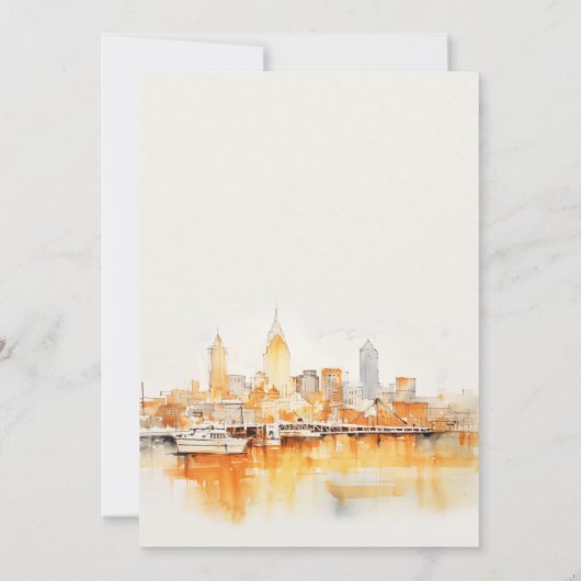 Elegant Nashville City Skyline Watercolor Wedding Dankeskarte (Rückseite)