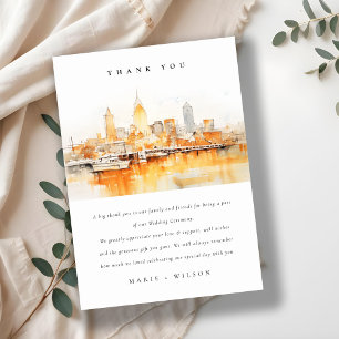 Elegant Nashville City Skyline Watercolor Wedding Dankeskarte
