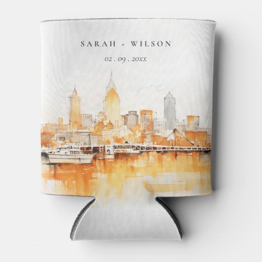 Elegant Nashville City Skyline Watercolor Wedding Dosenkühler (Vorderseite)