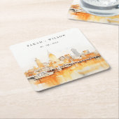 Elegant Nashville City Skyline Watercolor Wedding Rechteckiger Pappuntersetzer (angewinkelt)