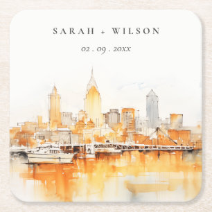 Elegant Nashville City Skyline Watercolor Wedding Rechteckiger Pappuntersetzer