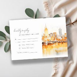 Elegant Nashville City Skyline Watercolor Wedding RSVP Karte