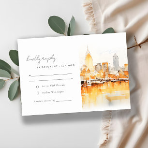 Elegant Nashville City Skyline Watercolor Wedding RSVP Karte