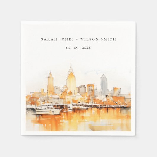 Elegant Nashville City Skyline Watercolor Wedding Serviette (Vorderseite)