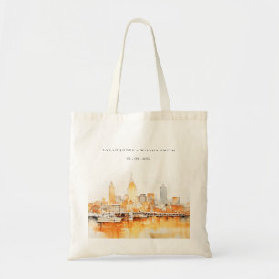 Elegant Nashville City Skyline Watercolor Wedding Tragetasche