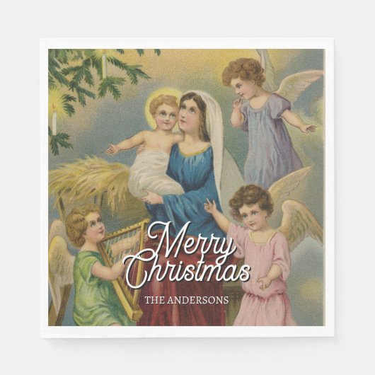 Elegant Nativity Mary Baby Jesus Angels Serviette (Vorderseite)