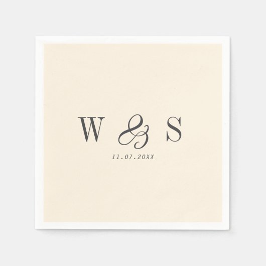 Elegant natural cream initial wedding couples serviette (Vorderseite)
