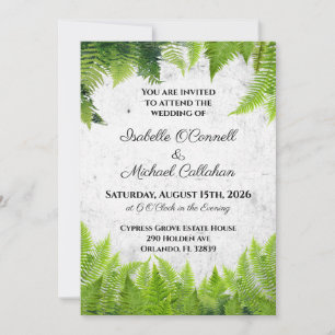 Elegant Natural Ferns Romantische Blätter Hochzeit Einladung