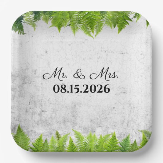 Elegant Natural Ferns Romantische Blätter Hochzeit Pappteller (Vorderseite)
