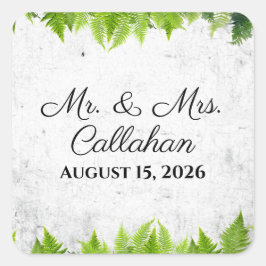 Elegant Natural Ferns Romantische Blätter Hochzeit Quadratischer Aufkleber