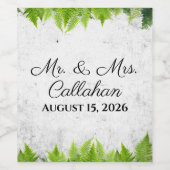 Elegant Natural Ferns Romantische Blätter Hochzeit Weinetikett (Einzelnes Label)