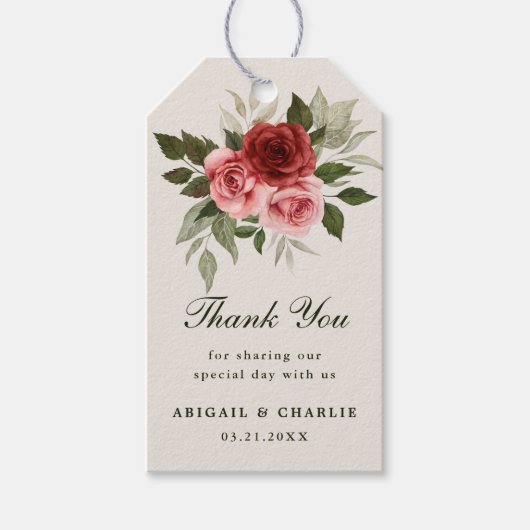 Elegant Natural Floral Wedding Vielen Dank Geschenkanhänger (Vorderseite)