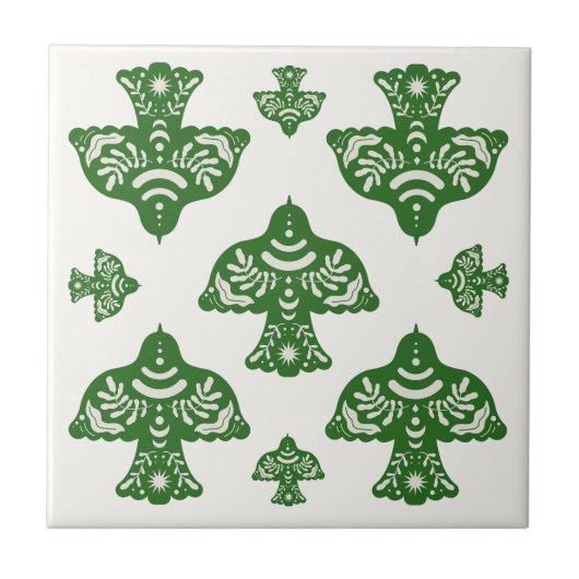 Elegant natural greenery folk art birds Italian Fliese (Vorderseite)