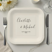 Elegant Natural White Script Minimalist Wedding Pappteller